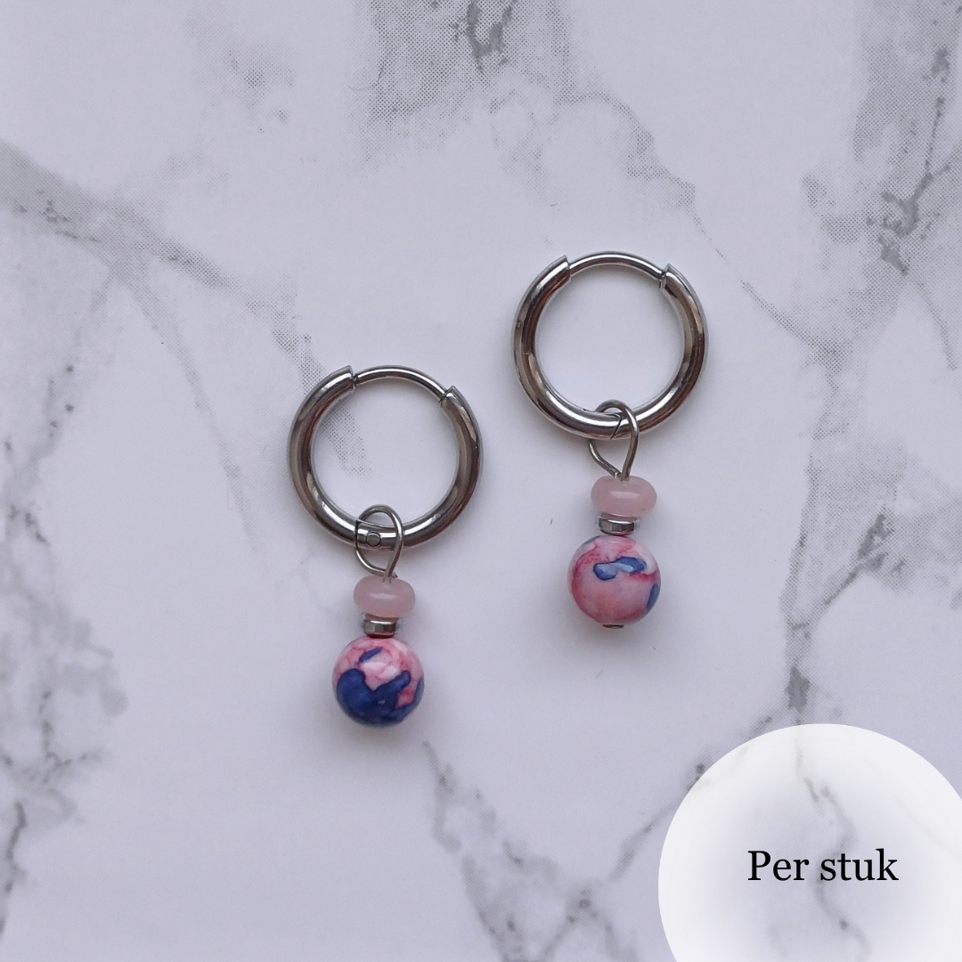 Mix & Match bedel met turquoise en roze kralen zilverkleurig