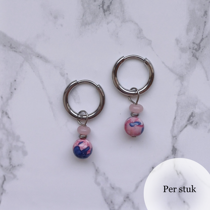 Mix & Match bedel met turquoise en roze kralen zilverkleurig