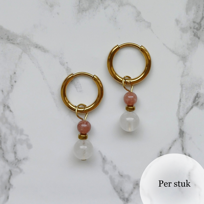 Mix & Match bedel met witte kwarts en roze chalcedoon & agaat goudkleur
