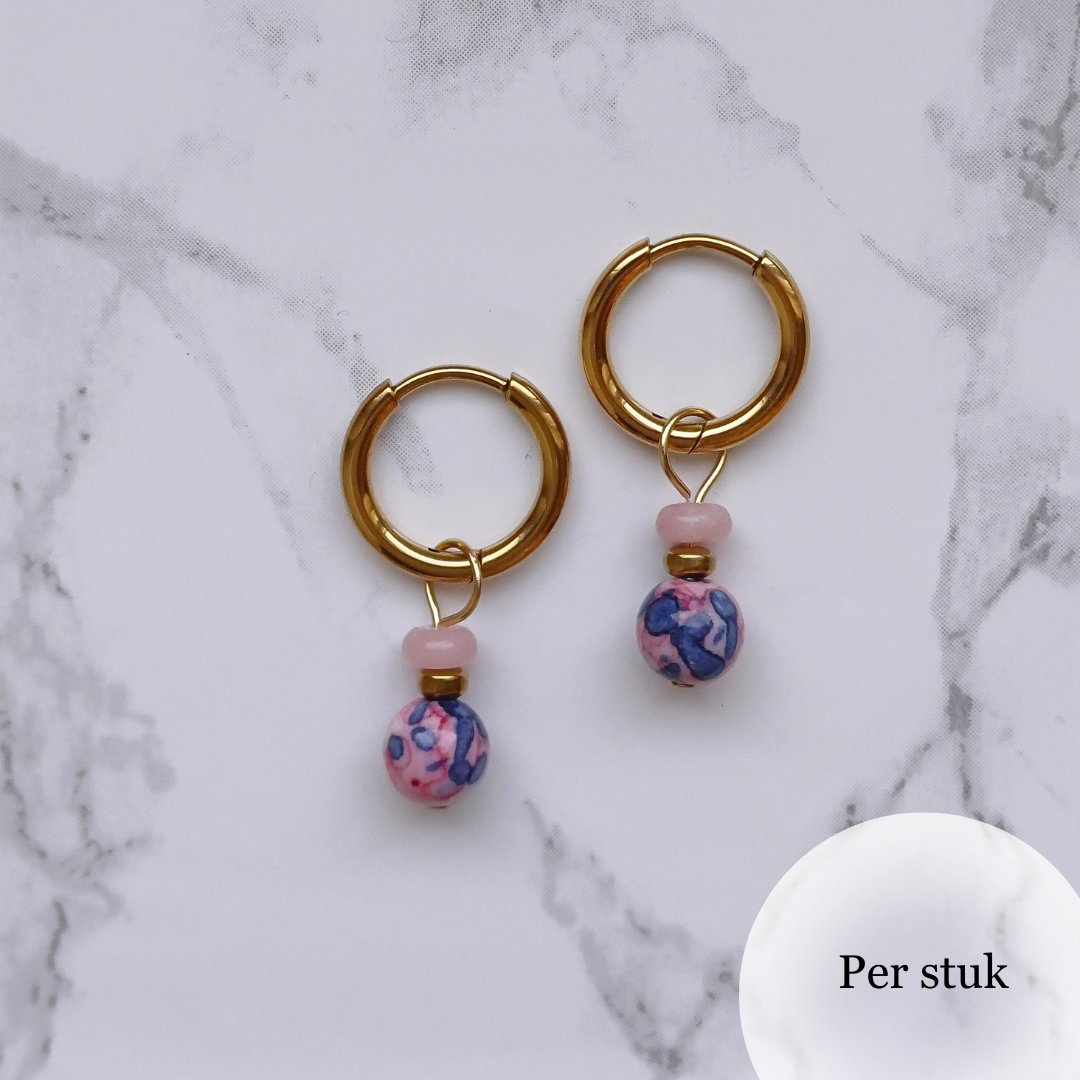 Mix & Match bedel met turquoise en roze kralen goudkleurig