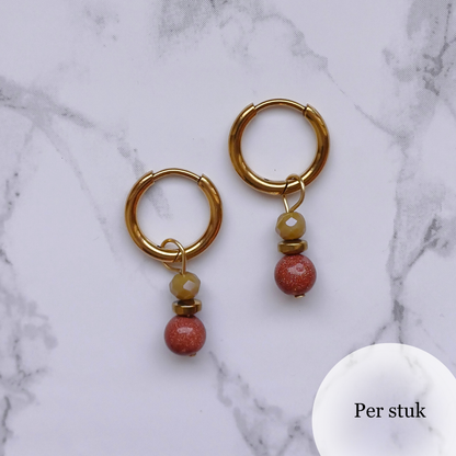 Mix & Match bedel met goudsteen en olijfkleurige facetkraal goudkleur