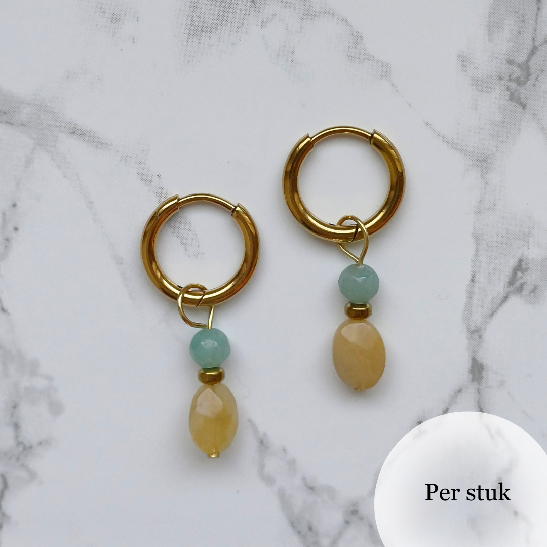 Mix & Match bedel met gele kwarts en blauwe chalcedoon goudkleur
