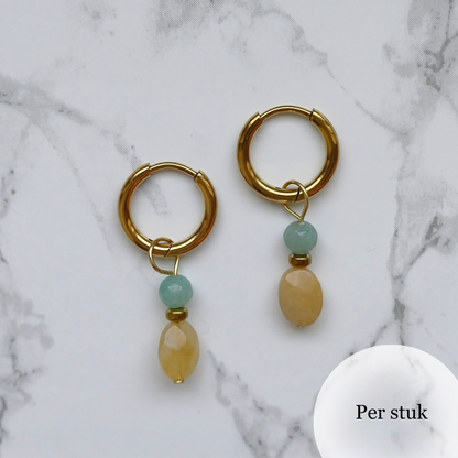 Mix & Match bedel met gele kwarts en blauwe chalcedoon goudkleur