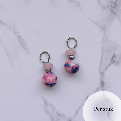 Mix & Match bedel met turquoise en roze kralen zilverkleurig