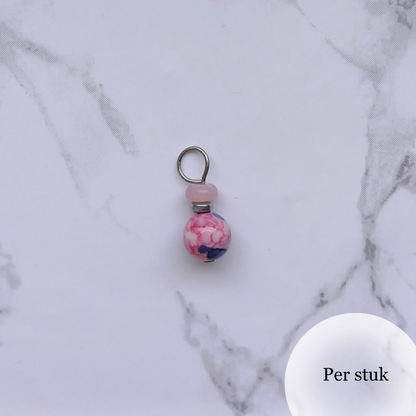 Mix & Match bedel met turquoise en roze kralen zilverkleurig