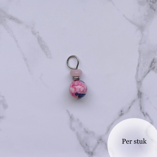 Mix & Match bedel met turquoise en roze kralen zilverkleurig