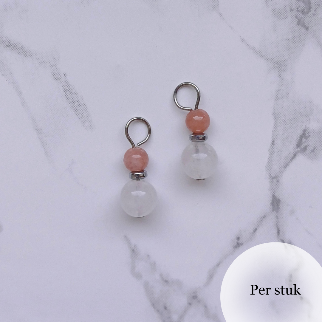 Mix & Match bedel met witte kwarts en roze chalcedoon & agaat zilverkleur