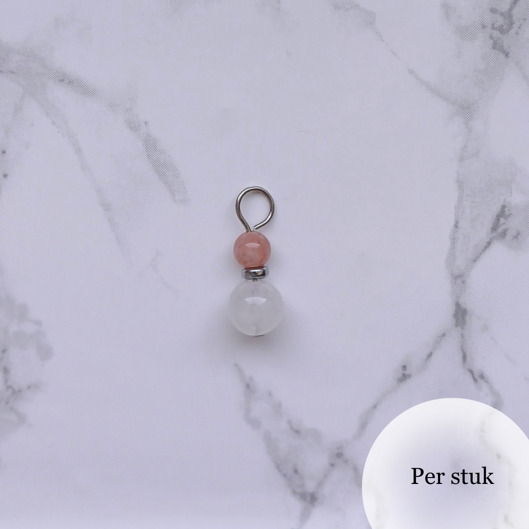 Mix & Match bedel met witte kwarts en roze chalcedoon & agaat zilverkleur