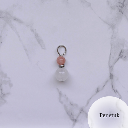 Mix & Match bedel met witte kwarts en roze chalcedoon & agaat zilverkleur