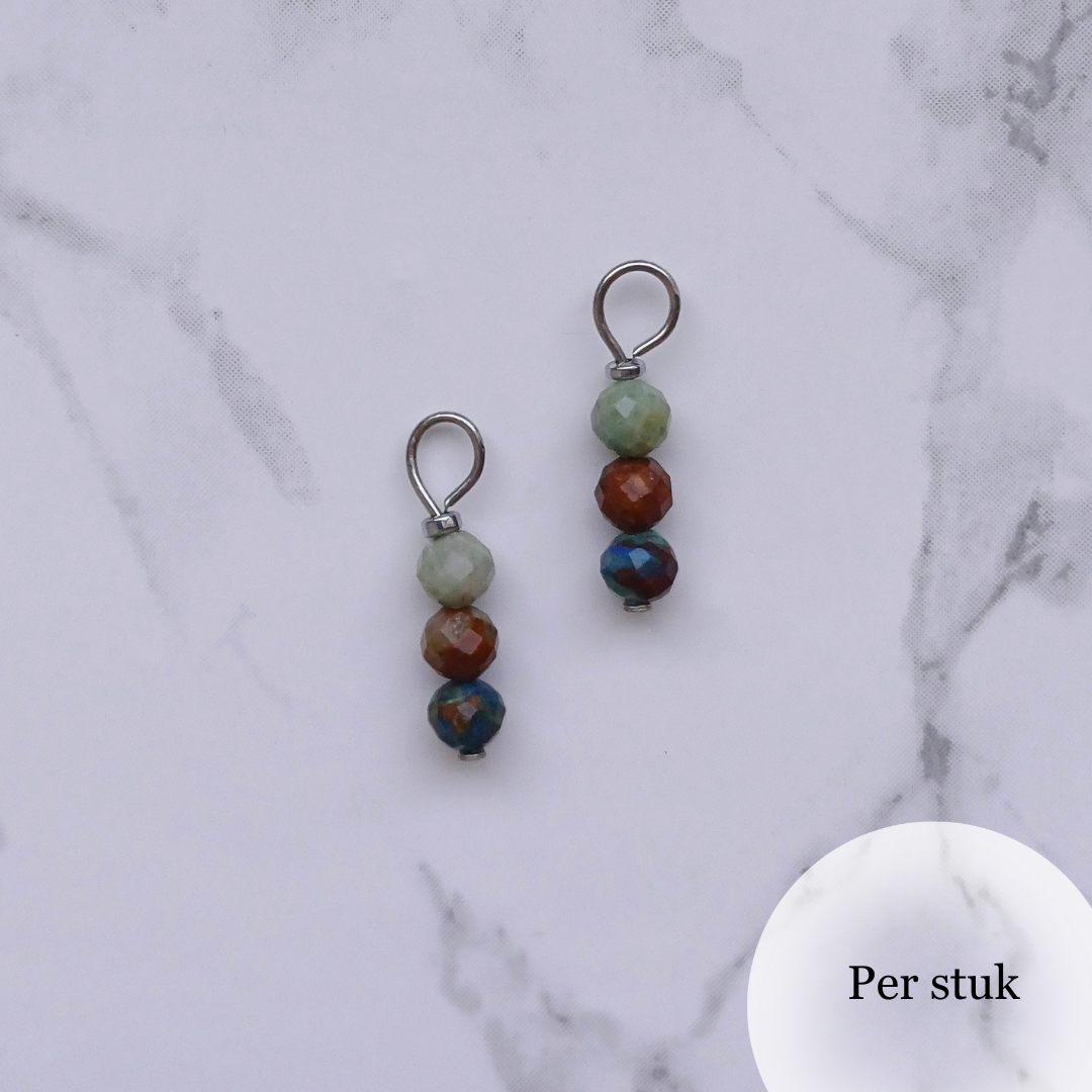 Mix & Match bedel met facetgeslepen chrysocolla natuursteen zilverkleur
