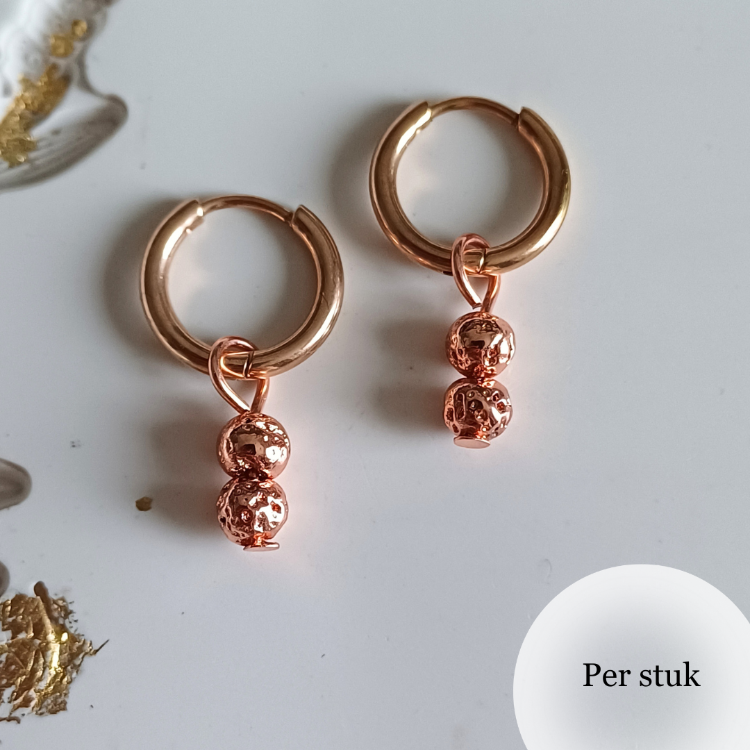 Mix & match rosé gouden oorbel bedels met hematiet kralen