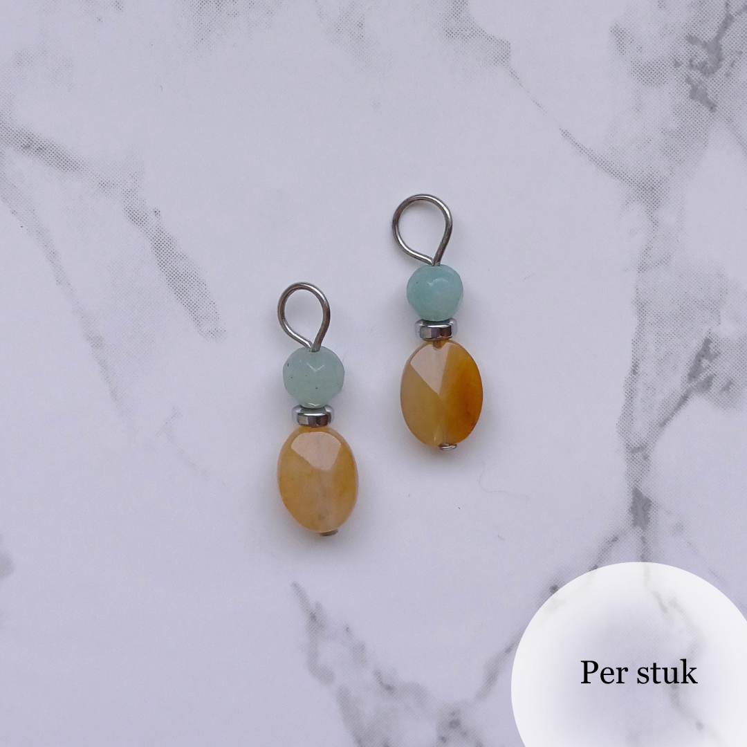 Mix & Match bedel met gele kwarts en blauwe chalcedoon zilverkleur