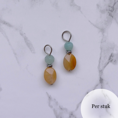Mix & Match bedel met gele kwarts en blauwe chalcedoon zilverkleur