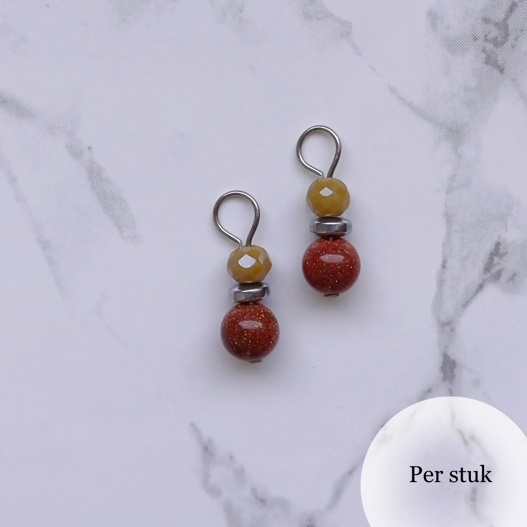 Mix & Match bedel met goudsteen en olijfkleurige facetkraal zilverkleur