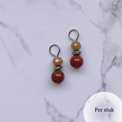 Mix & Match bedel met goudsteen en olijfkleurige facetkraal zilverkleur