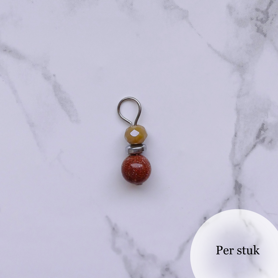 Mix & Match bedel met goudsteen en olijfkleurige facetkraal zilverkleur