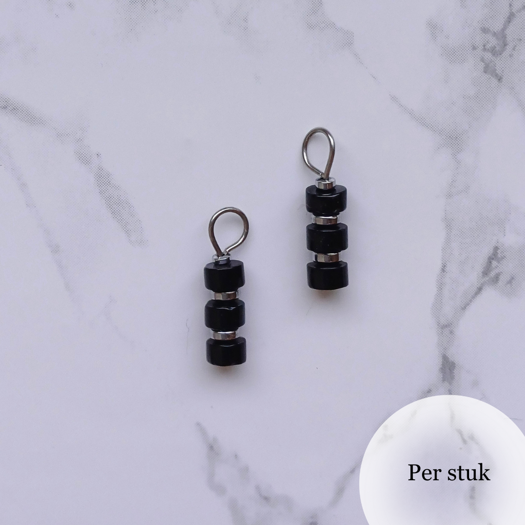 Mix & Match bedel met zwarte natuursteen disc kralen zilverkleur