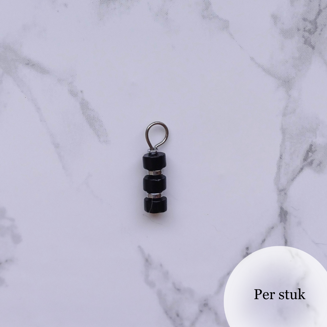 Mix & Match bedel met zwarte natuursteen disc kralen zilverkleur