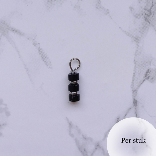 Mix & Match bedel met zwarte natuursteen disc kralen zilverkleur