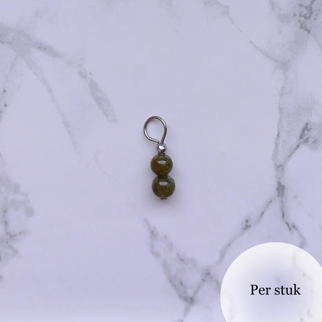 Mix & Match olijfgroene marmeren bedel met natuursteen kralen zilverkleur