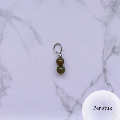 Mix & Match olijfgroene marmeren bedel met natuursteen kralen zilverkleur