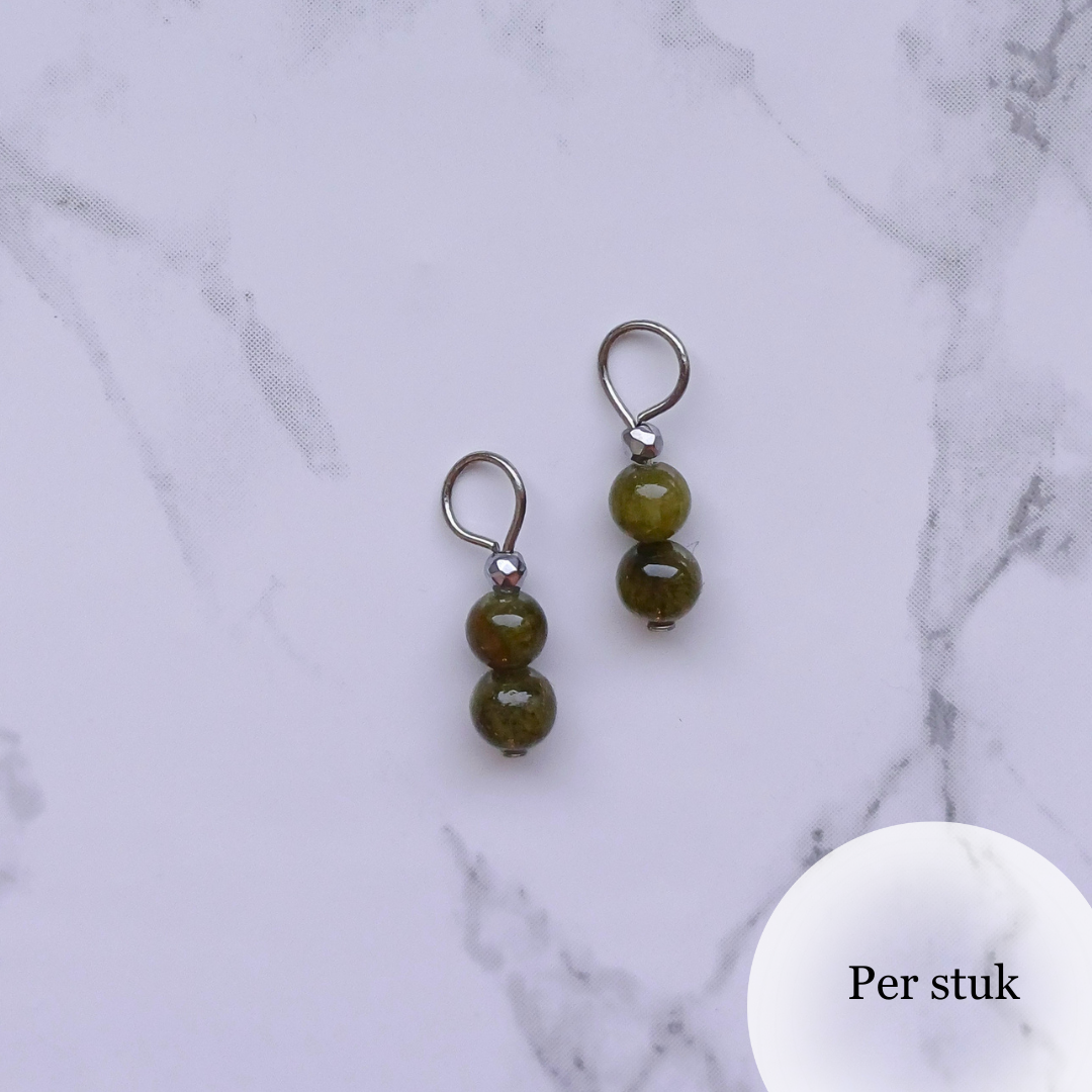 Mix & Match olijfgroene marmeren bedel met natuursteen kralen zilverkleur