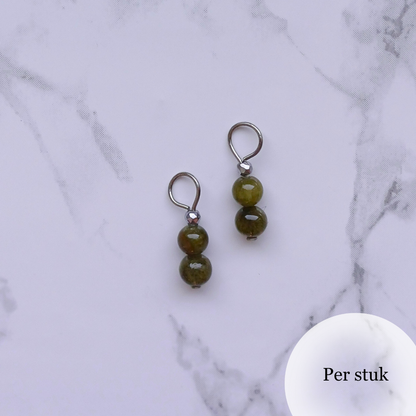 Mix & Match olijfgroene marmeren bedel met natuursteen kralen zilverkleur