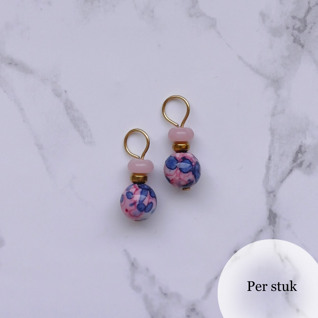 Mix & Match bedel met turquoise en roze kralen goudkleurig