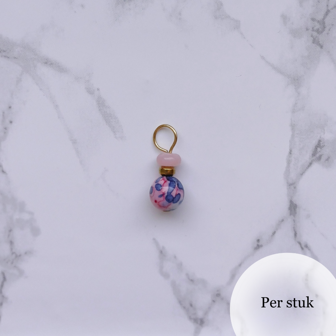 Mix & Match bedel met turquoise en roze kralen goudkleurig
