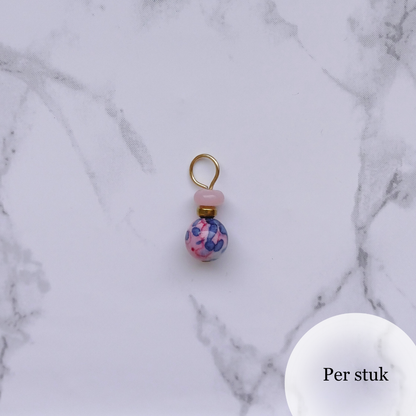 Mix & Match bedel met turquoise en roze kralen goudkleurig