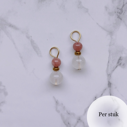 Mix & Match bedel met witte kwarts en roze chalcedoon & agaat goudkleur
