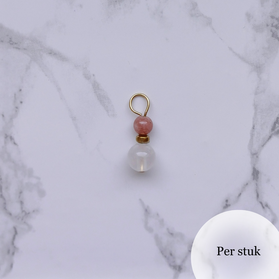 Mix & Match bedel met witte kwarts en roze chalcedoon & agaat goudkleur
