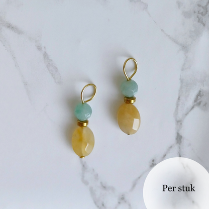 Mix & Match bedel met gele kwarts en blauwe chalcedoon goudkleur