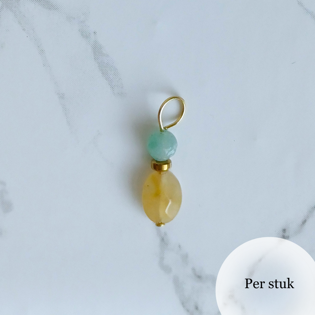 Mix & Match bedel met gele kwarts en blauwe chalcedoon goudkleur