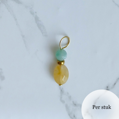 Mix & Match bedel met gele kwarts en blauwe chalcedoon goudkleur
