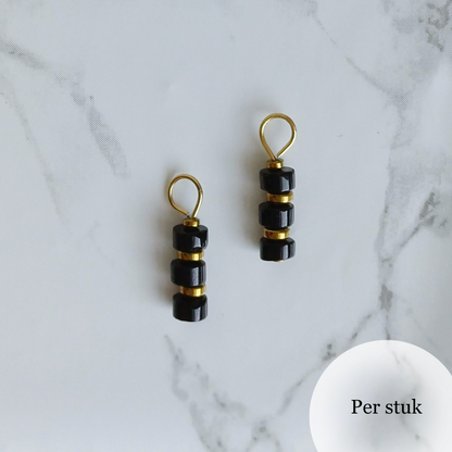 Mix & Match bedel met zwarte natuursteen disc kralen goudkleur
