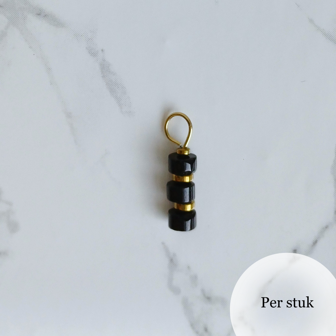 Mix & Match bedel met zwarte natuursteen disc kralen goudkleur