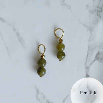 Mix & Match olijfgroene marmeren bedel met natuursteen kralen goudkleur
