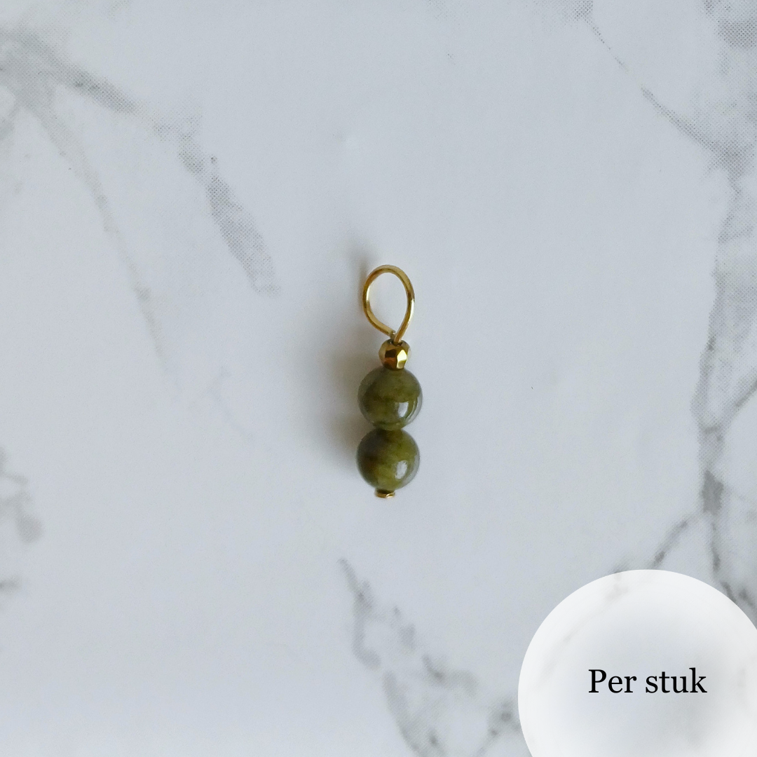 Mix & Match olijfgroene marmeren bedel met natuursteen kralen goudkleur