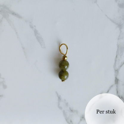 Mix & Match olijfgroene marmeren bedel met natuursteen kralen goudkleur