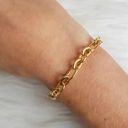 Stainless steel bracelet with gold-colored links