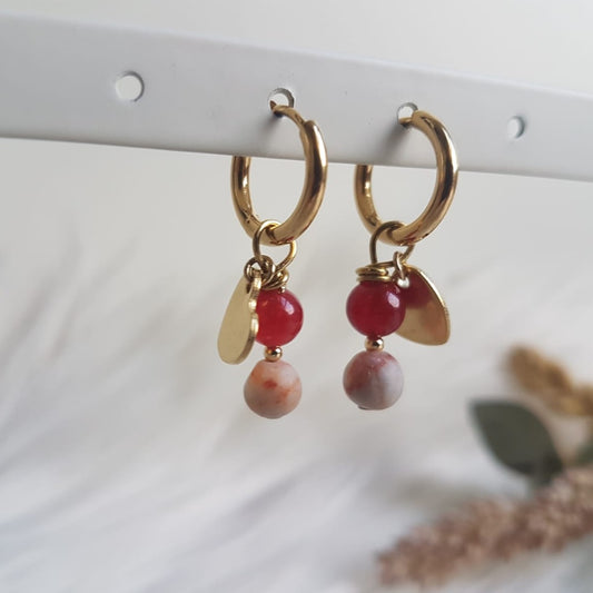 Earrings with Red Marble and pink Quartz