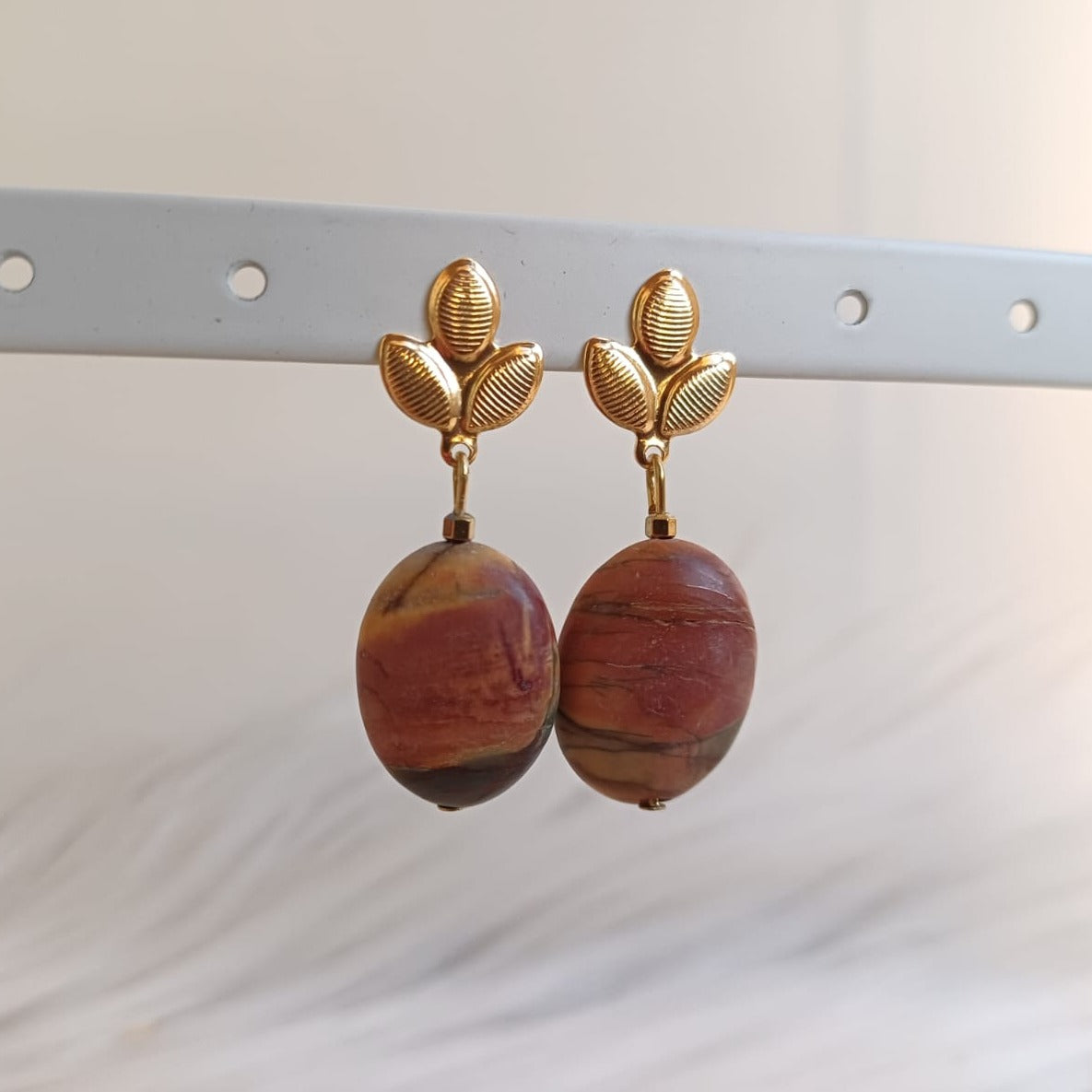 Stud earrings with red Picasso Jasper