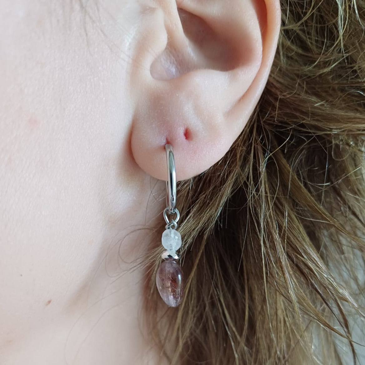 Earrings with Moonstone and Amethyst