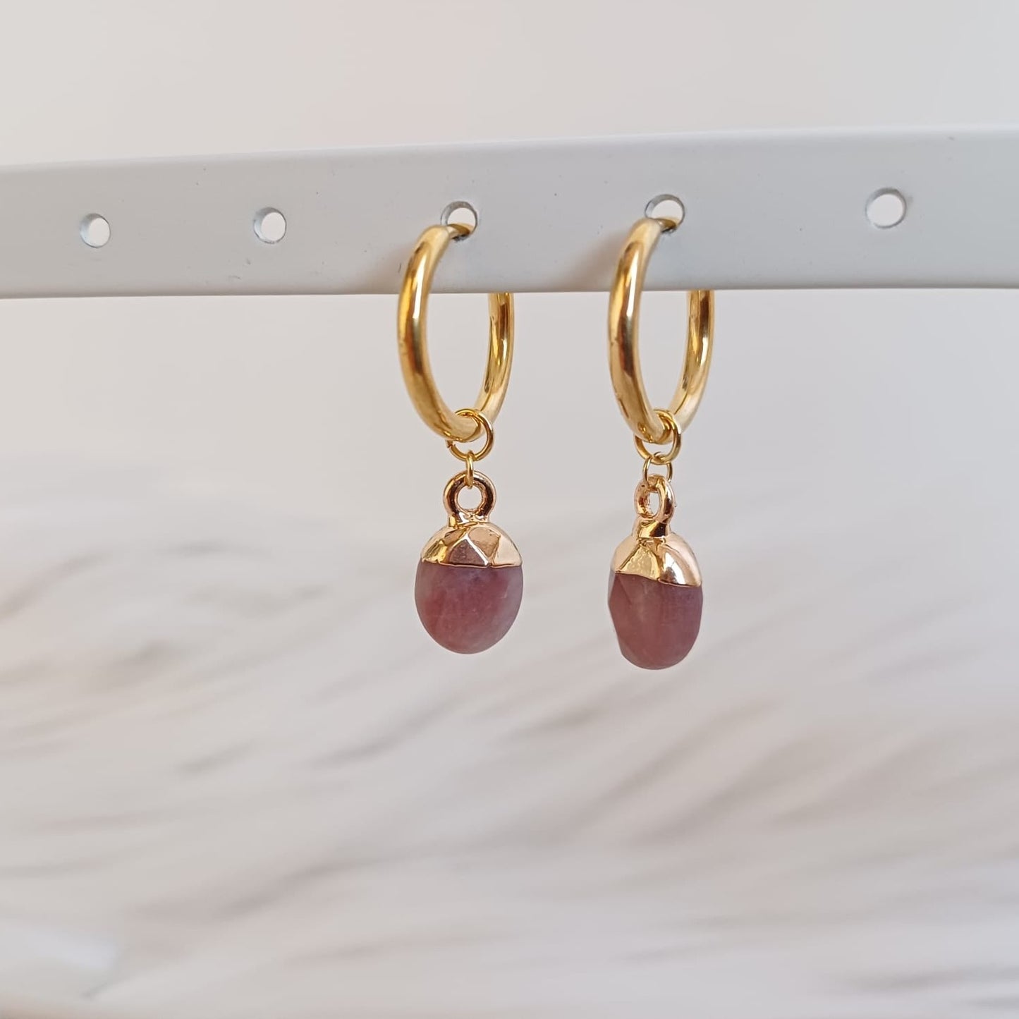 Earrings with Strawberry Quartz charms