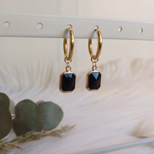 Earrings with black crystal glass charm