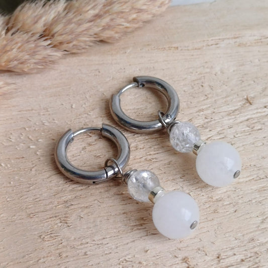 Earrings with white Quartz and Rock Crystal