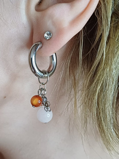 Oorbellen met Carneool en Rozenkwarts