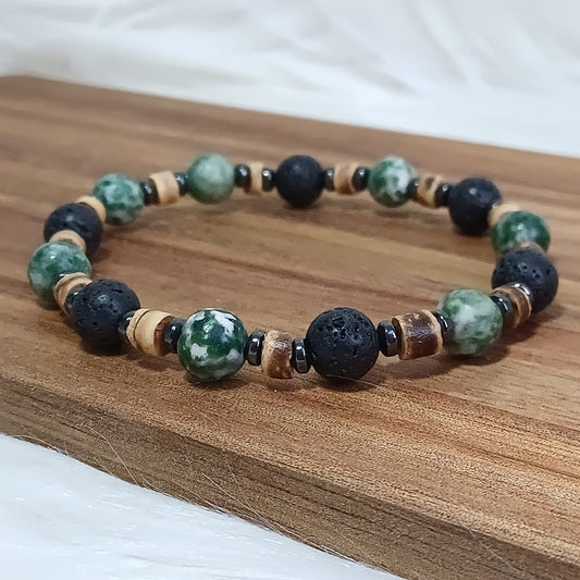 CreEZions herenarmband met lavasteen en mos agaat
