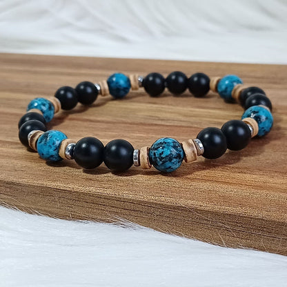 CreEZions herenarmband met black stone en blauwe natuursteen kralen